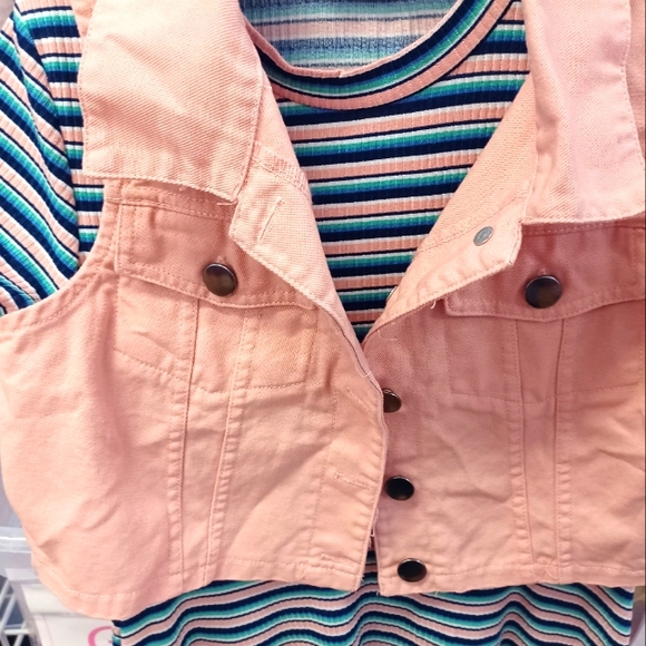 KNIT WORKS Denim Jean Jacket Stripe Dress 2pc Set NWT - Picture 7 of 9